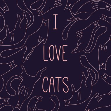 Kediler Evcil hayvan afiş hattı şablonu vektör hayvanları severim