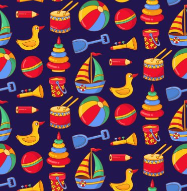 Çocuk oyuncakları simgeler renkli sevimli sorunsuz vektör desen