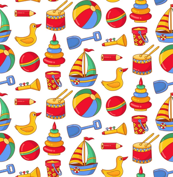 Enfants Mignons Jouets Doodle Icônes Coloré Ligne Mignonne Motif Vectoriel — Image vectorielle