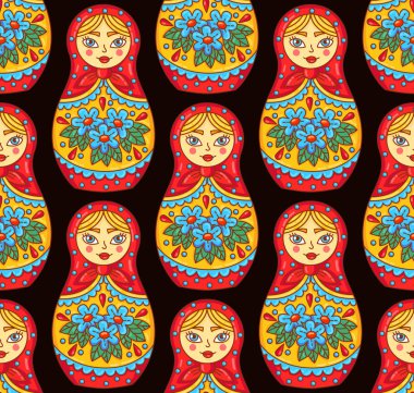 Rus matreshka bebek geleneksel oyuncak renkli kesintisiz vektör desen