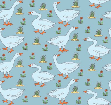 Kaz renkli vintage çiftlik kuş sorunsuz vektör desen