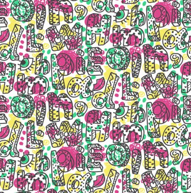 Harfler trendy renkli doodle sorunsuz vektör desen