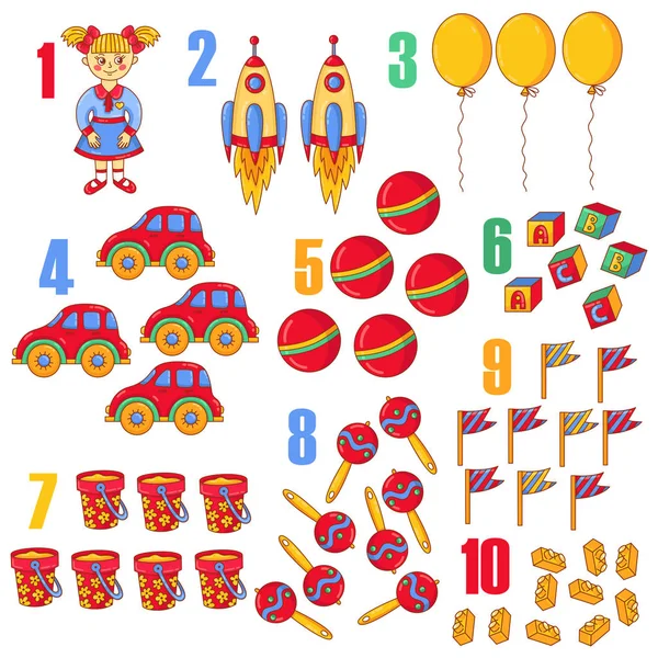 Nombres Avec Jouets Doodle Collection Icônes Colorées — Image vectorielle