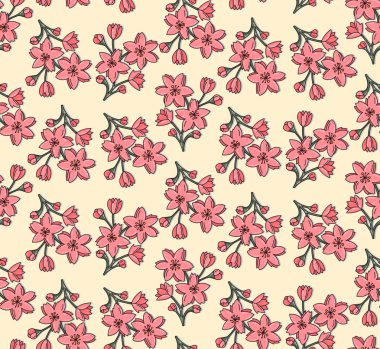 Sakura pembe çiçekler şube sorunsuz vektör desen