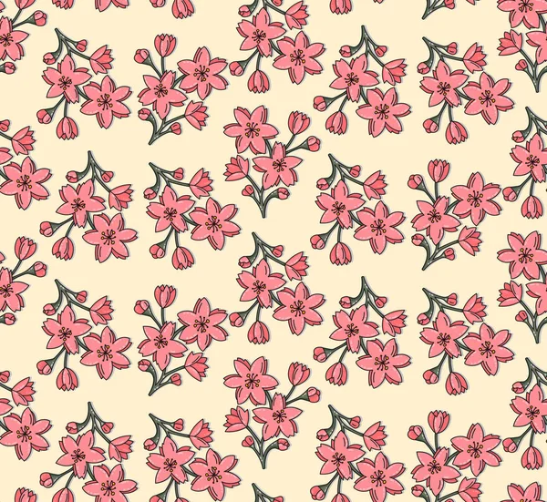 Sakura Roze Bloemen Tak Naadloze Vector Patroon — Stockvector