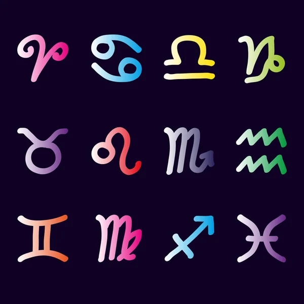 Signe Zodiaque Symboles Ensemble Vectoriel Coloré — Image vectorielle