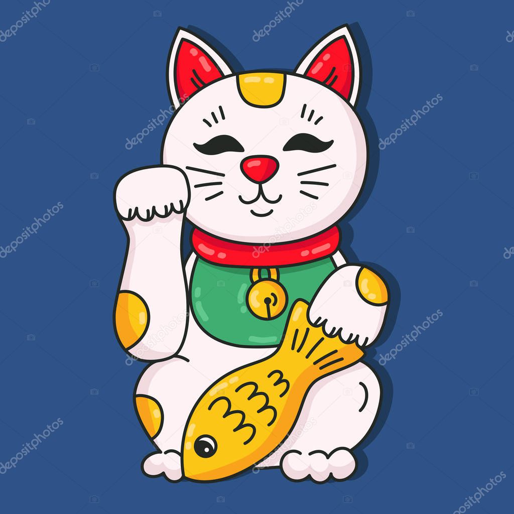 Japanese cat manaki neko colorful cute pet animal souvenir vector icon