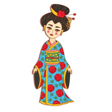 Geyşa Japon renkli vektör karakter çizim