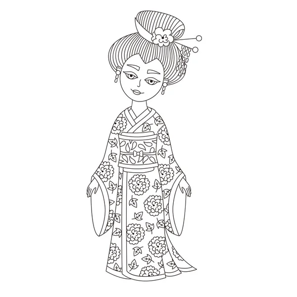 Geisha vecteur caractère noir et blanc — Image vectorielle