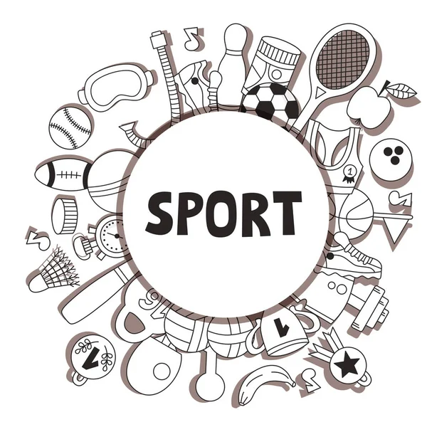 Deporte de fitness doodle línea iconos — Vector de stock