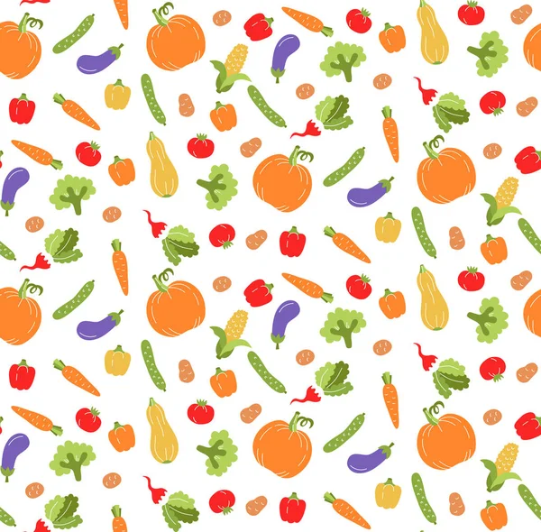 Vegetables Healthy Organic Food Colorful Seamless Vector Pattern — Stock Vector