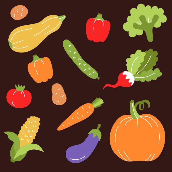 Platt färgglada grönsaker vektor set — Stock vektor
