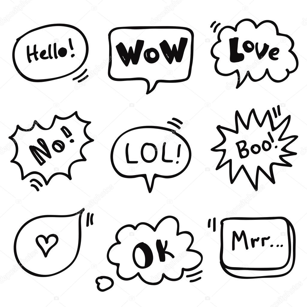 Quote bubbles and words doodle vector set