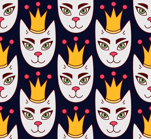 Кішки обличчям з коронкою безшовний векторний візерунок — стоковий вектор