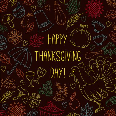 Şükran günü tatil tebrik kartı vektör şablon doodle