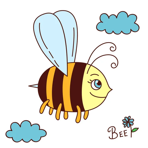 Şirin arı karakter renkli karikatür vektör çizim — Stok Vektör