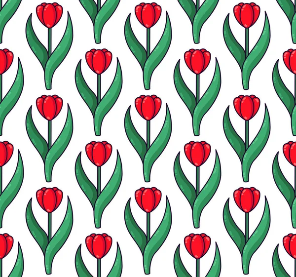 Tulips doodle flowers seamless vector pattern — Stock Vector