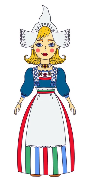 Holland Nederland meisje in traditionele kleding kleurrijke vectorillustratie — Stockvector