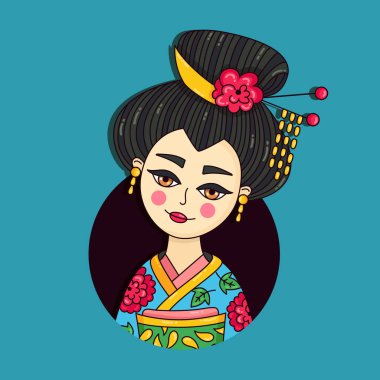 Geyşa Japonya lady doodle vektör portre 