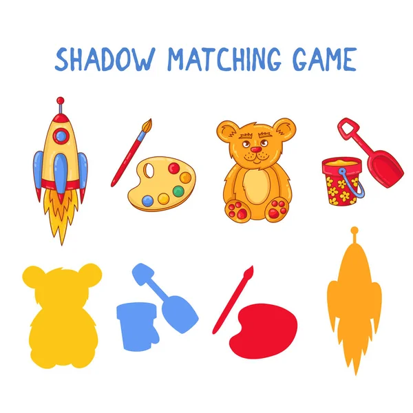 Jouets pour enfants correspondant jeu d'ombres vectoriel quiz — Image vectorielle