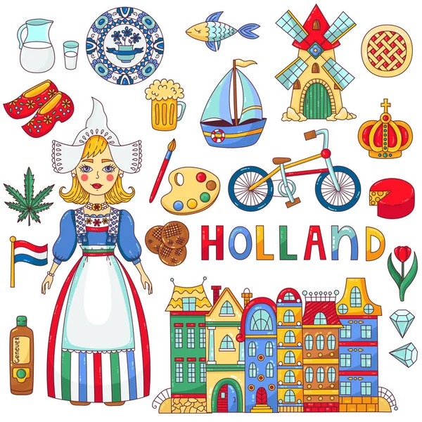 Hollanda Hollanda vector Icons set — Stok Vektör