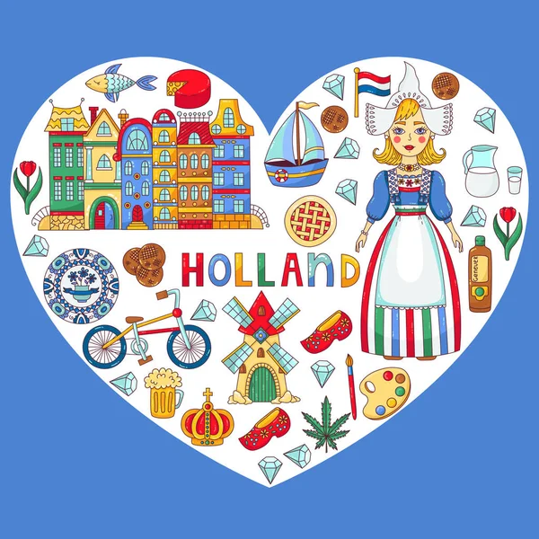 Hollanda Hollanda sembolleri Icons set — Stok Vektör