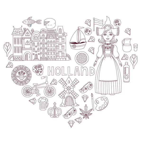 Hollanda Hollanda doodle simgeler koleksiyon vektör — Stok Vektör