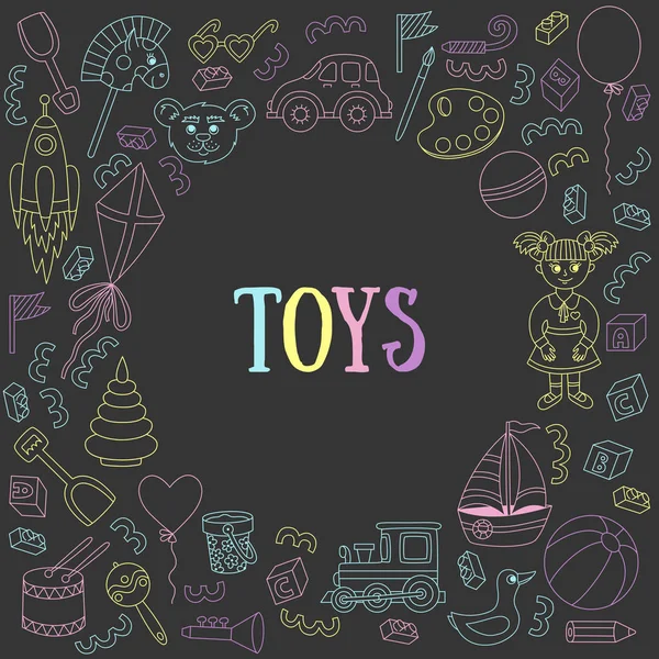 Crianças brinquedos doodle ícones — Vetor de Stock