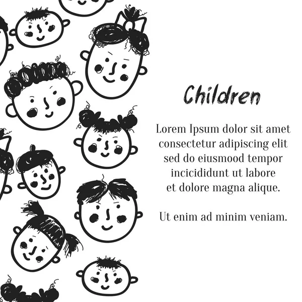 Sketchy enfants visages vectoriels design — Image vectorielle