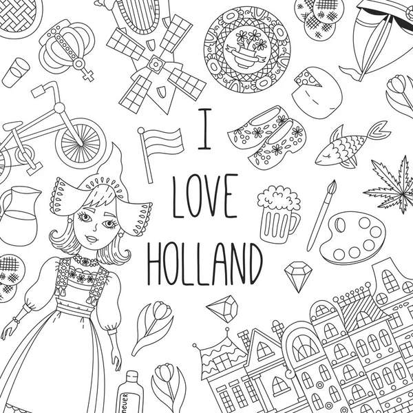 Hollande Ensemble vectoriel d'icônes Pays-Bas — Image vectorielle