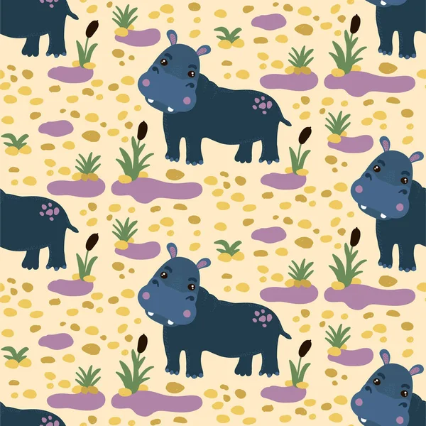 Hippopotamus seamless vector pattern — Stock Vector