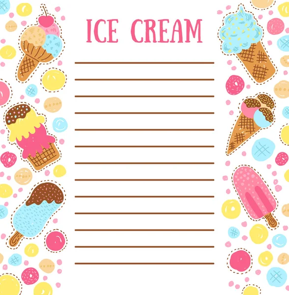 Ice cream menu vector template — Stock Vector