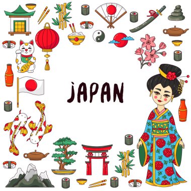 Japonya geleneksel simgeler vektör set 