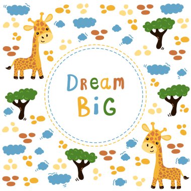 Sevimli zürafa ve ağaç vektör çizim