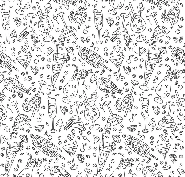 Cocktails doodles naadloze vector patroon — Stockvector