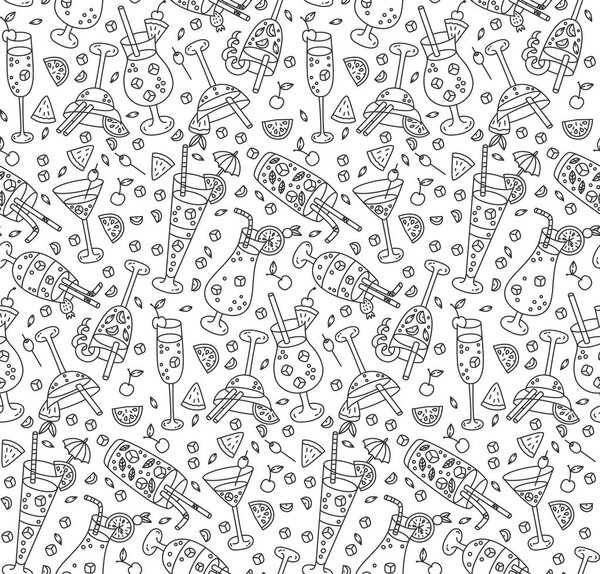 Cocktails doodles seamless vector pattern