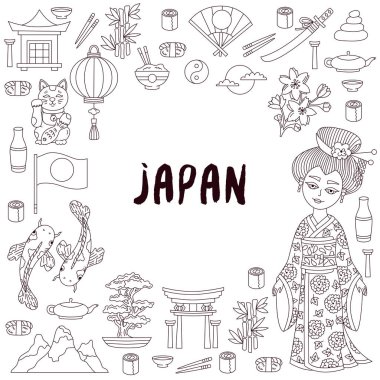 Japonya doodle vector Icons set