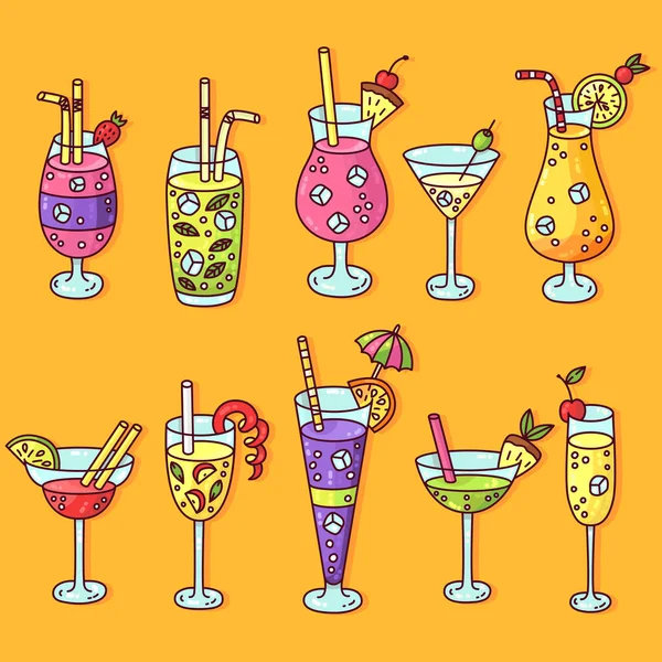 Cocktails conjunto vetor doodle —  Vetores de Stock