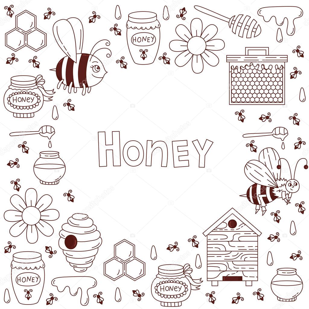 Honey bee doodle set vector 