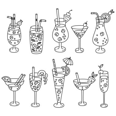 Kokteyller vektör set doodle