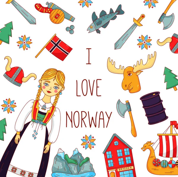 Ensemble vectoriel d'icônes Norvège doodle — Image vectorielle