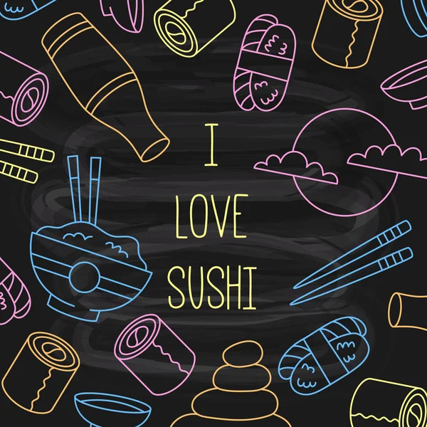 Sushi doodle línea vector iconos conjunto — Vector de stock