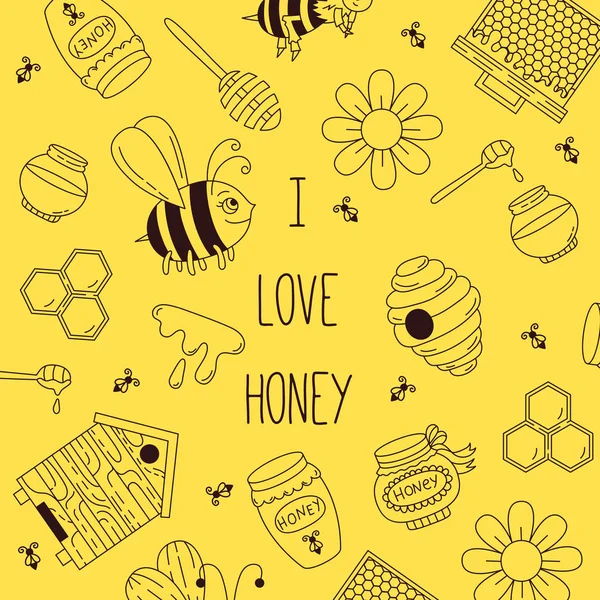 Vecteur de ligne de doodle abeille miel — Image vectorielle
