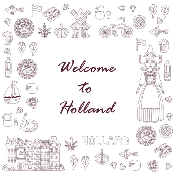 Hollanda Holland Doodle simgeleri — Stok Vektör