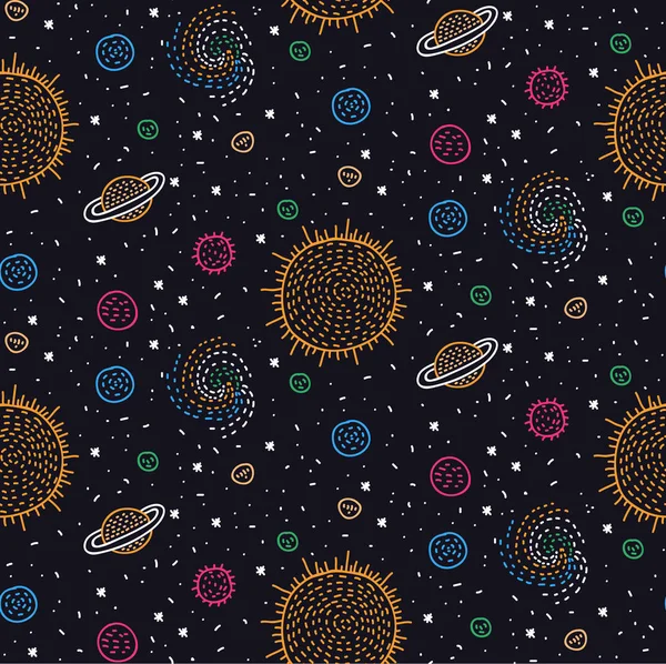 Cosmos espace extérieur gribouille motif vectoriel sans couture — Image vectorielle