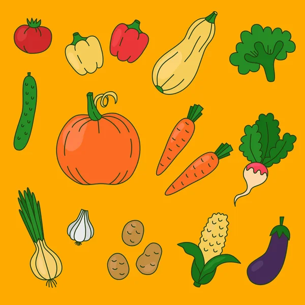 Grönsaker Doodle tecknade ikoner — Stock vektor