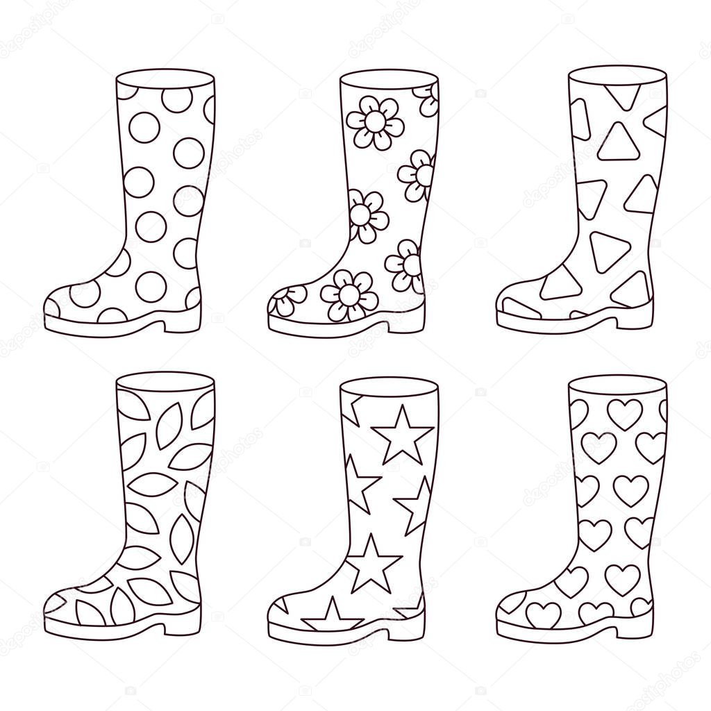 Rubber boots vector icons set