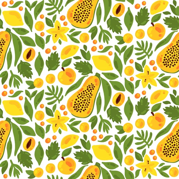 Frutas verano patrón exótico colorido — Vector de stock