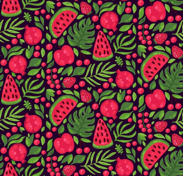 Exotic fresh red fruits pattern — Stock Vector