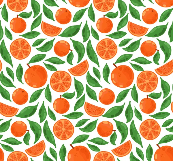 Naranjas patrón de frutas y hojas — Vector de stock